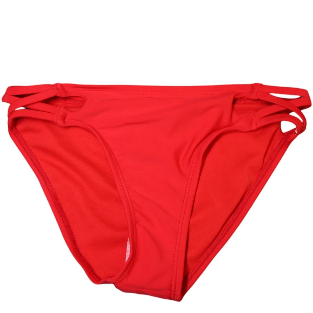 California Waves Solid Lattice Side Bikini Bottom XS Paprika Red NWT